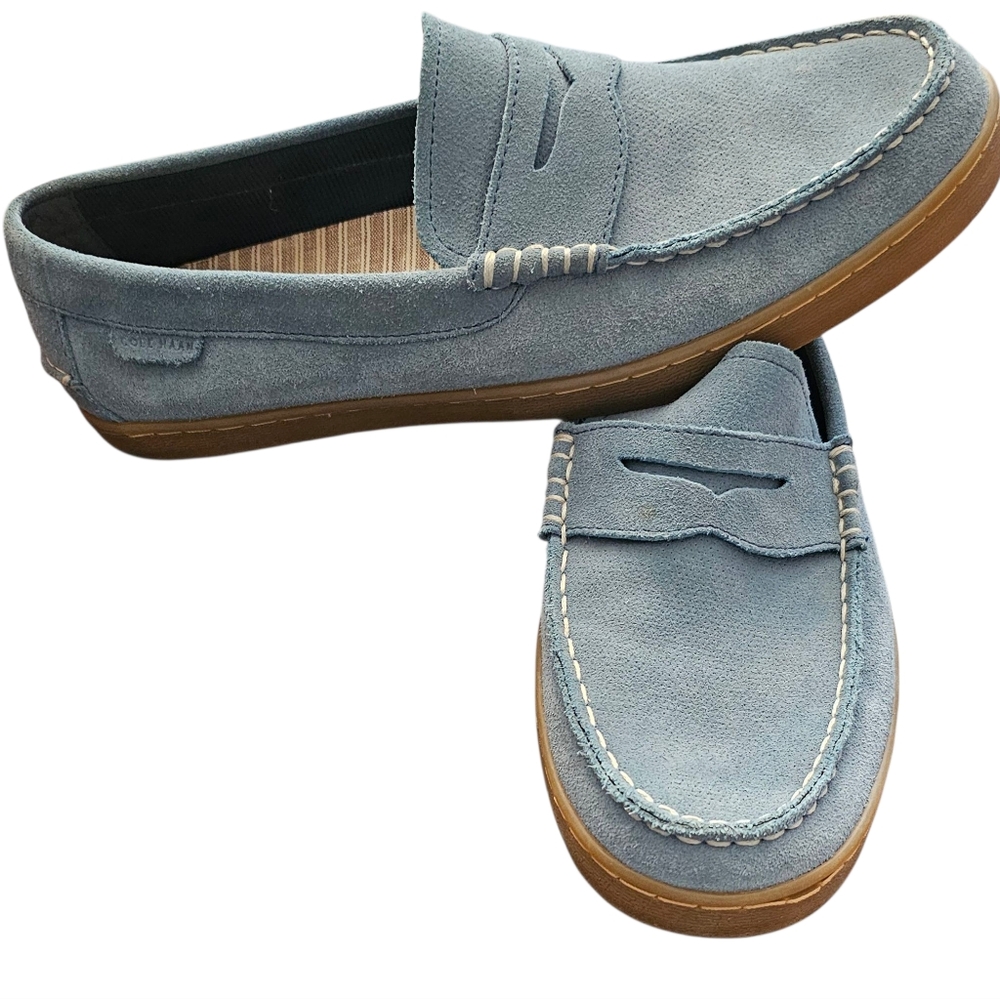 Cole Haan Grand.ØS Blue Suede Penny Loafers Men's 10.5 M EXCELLENT CONDITION